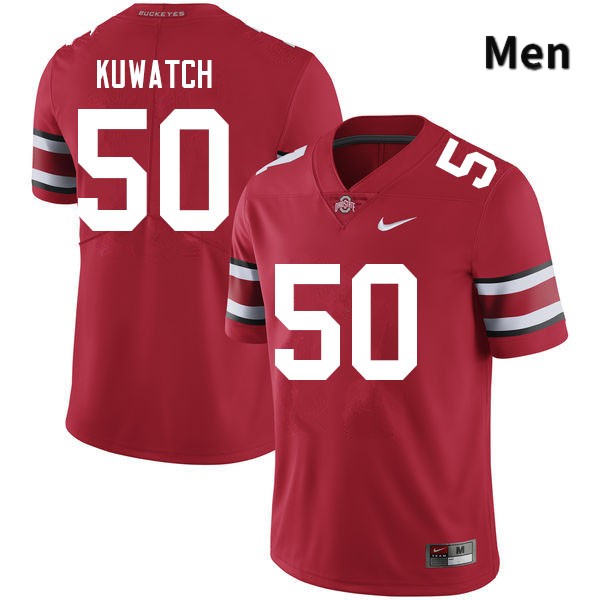 Men's Ohio State Buckeyes #50 Jackson Kuwatch Red Authentic College Stitched Football Jersey 23AI046WW